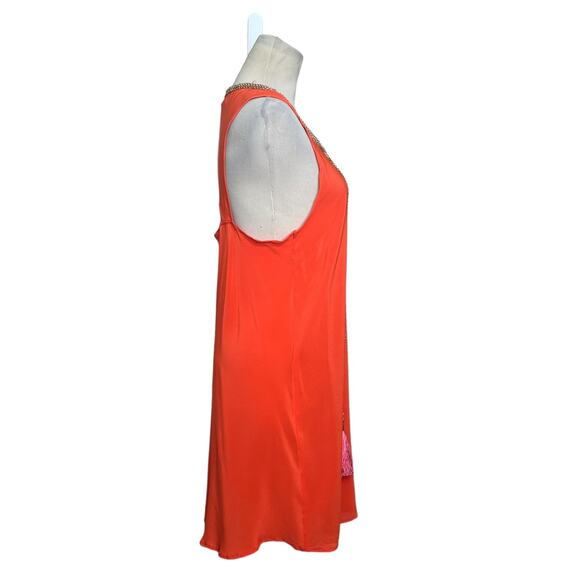 Ella Luna orange silk Lira sleeveless chained tassel detail mini dress size M - Picture 10 of 14